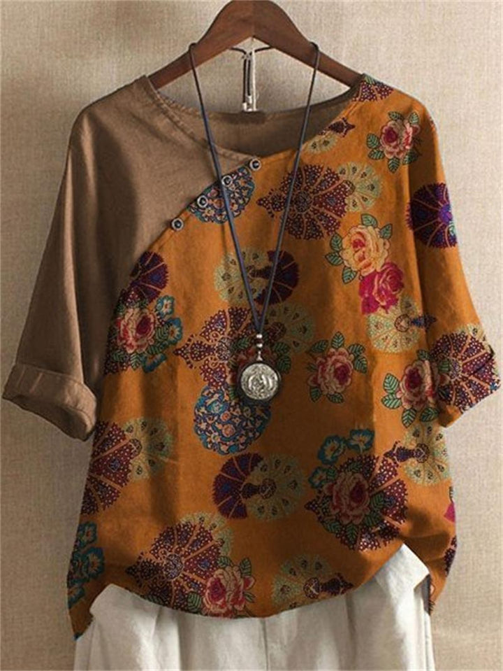 Elara | Short Sleeve Button Down Floral Blouse