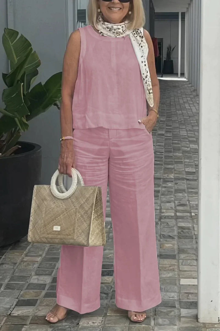 SELENE – COTTON AND LINEN SLEEVELESS SUIT