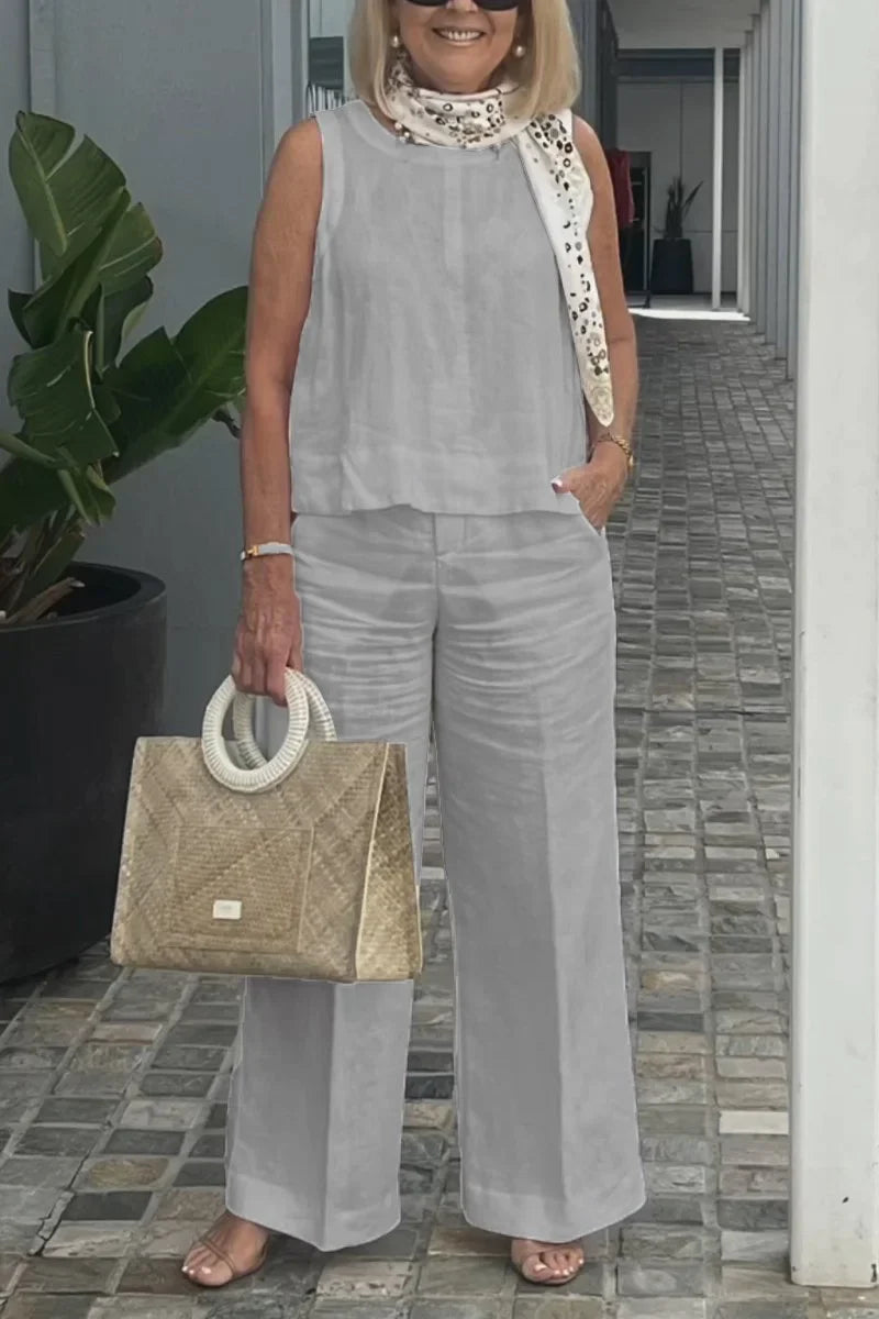 SELENE – COTTON AND LINEN SLEEVELESS SUIT