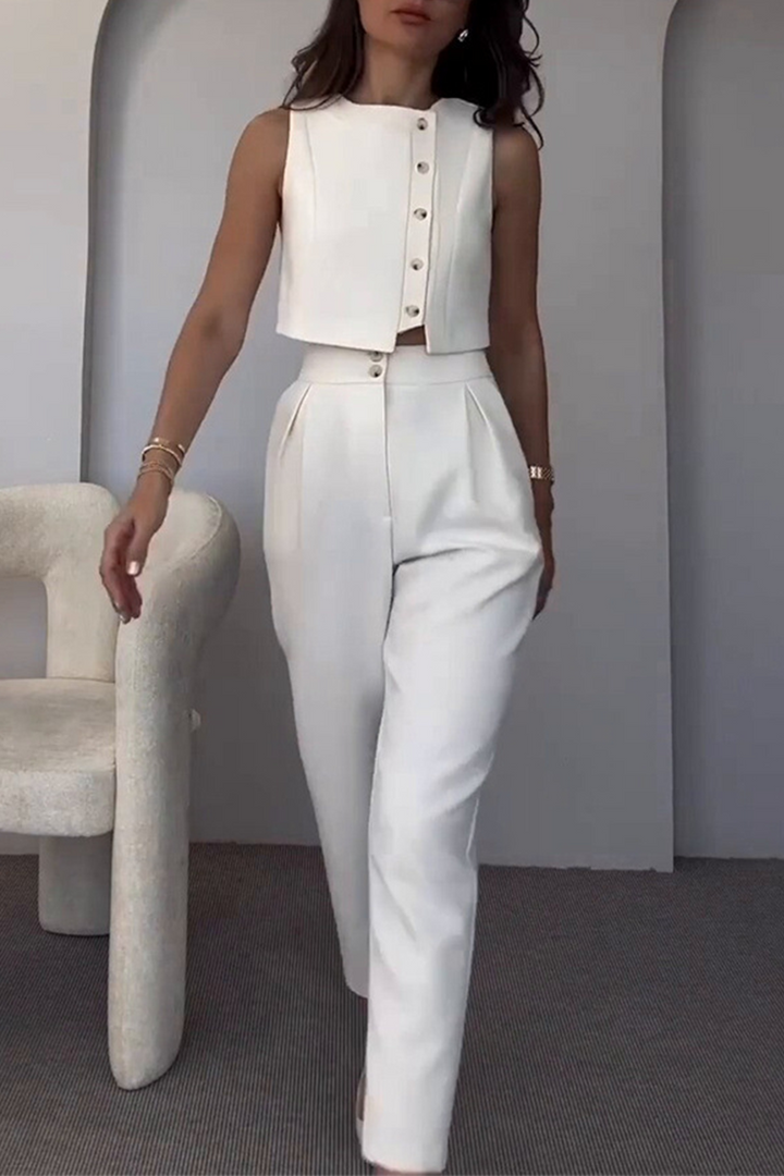 XYLIA – CASUAL SOLID COLOR SLEEVELESS TWO-PIECE SET
