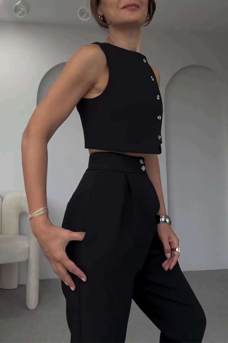 XYLIA – CASUAL SOLID COLOR SLEEVELESS TWO-PIECE SET