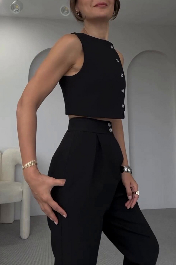 XYLIA – CASUAL SOLID COLOR SLEEVELESS TWO-PIECE SET