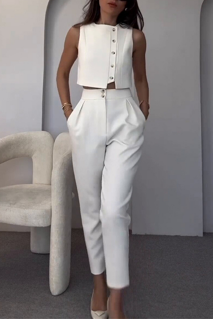 XYLIA – CASUAL SOLID COLOR SLEEVELESS TWO-PIECE SET