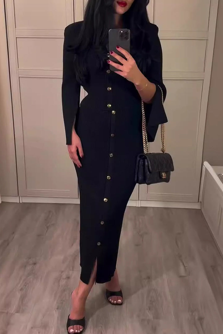 LEOCADIA – DAILY ELEGANT BUCKLE O-NECK LONG SLEEVE TWO-PIECE SET