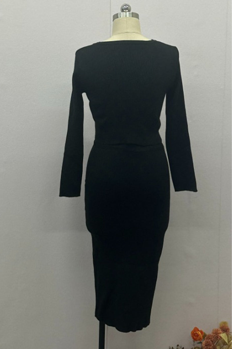 LEOCADIA – DAILY ELEGANT BUCKLE O-NECK LONG SLEEVE TWO-PIECE SET