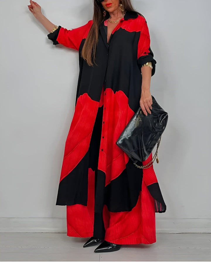 MILLIE – TRENDY PATCHWORK PRINTED TOP & WIDE LEG PANTS SET