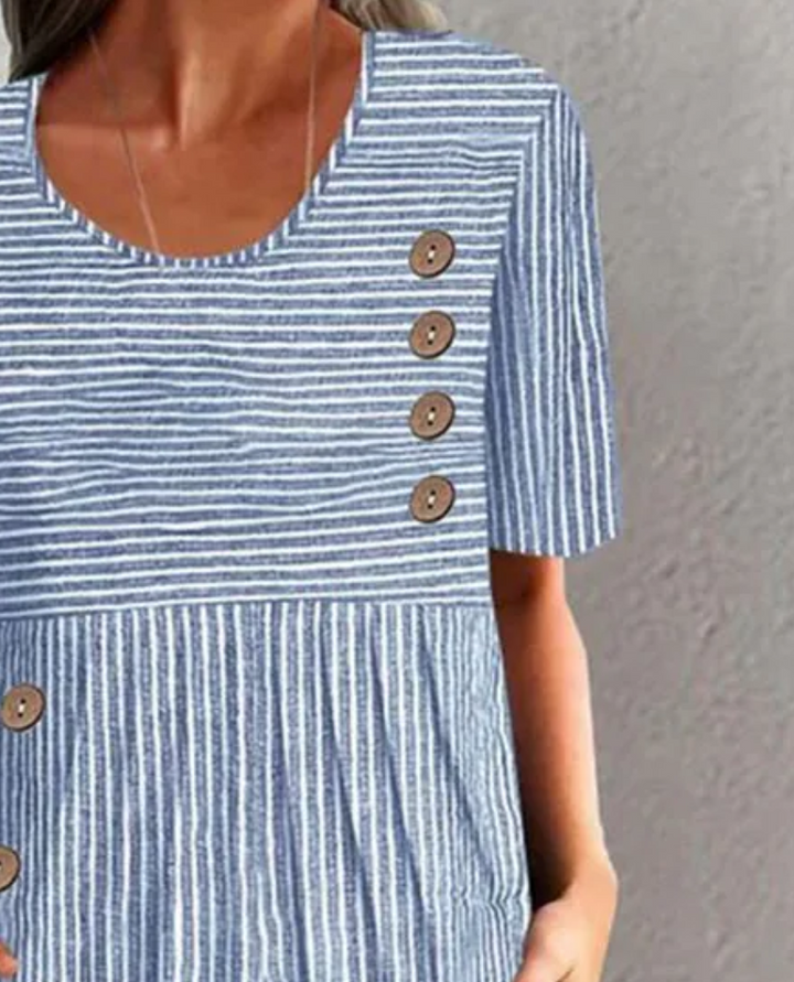ZIRELIA – CLASSIC STRIPED BUTTON MIDI DRESS