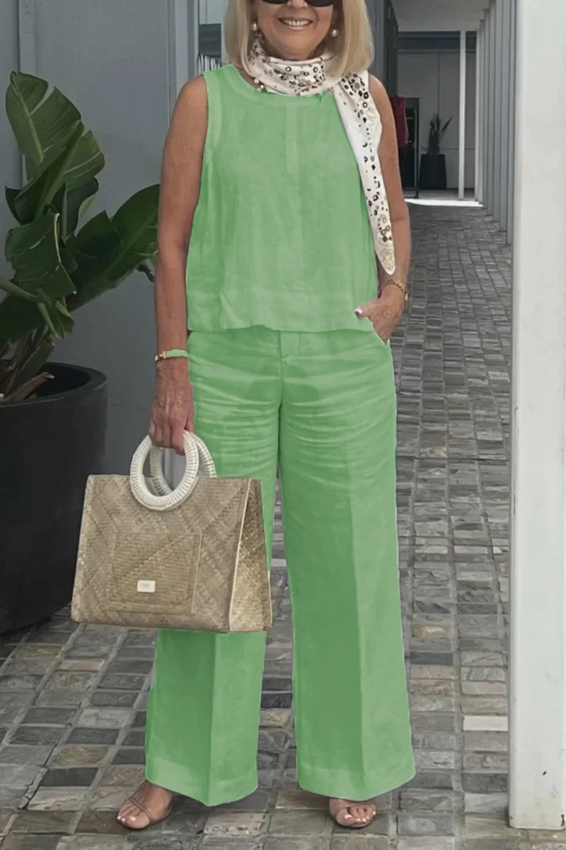 SELENE – COTTON AND LINEN SLEEVELESS SUIT
