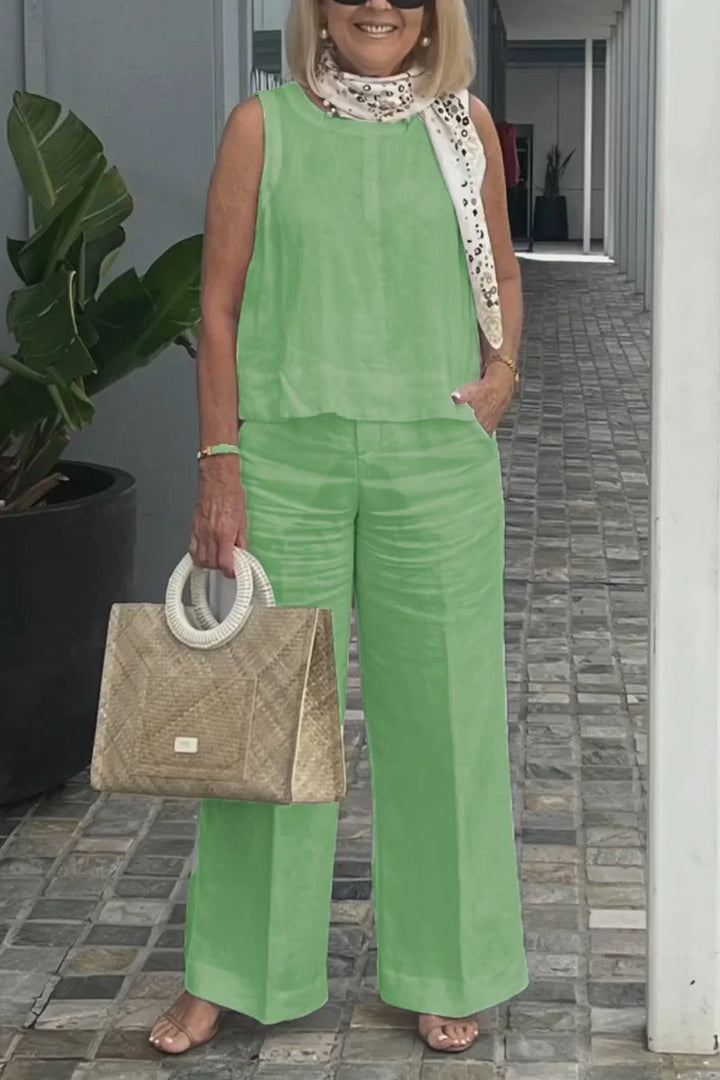 SELENE – COTTON AND LINEN SLEEVELESS SUIT