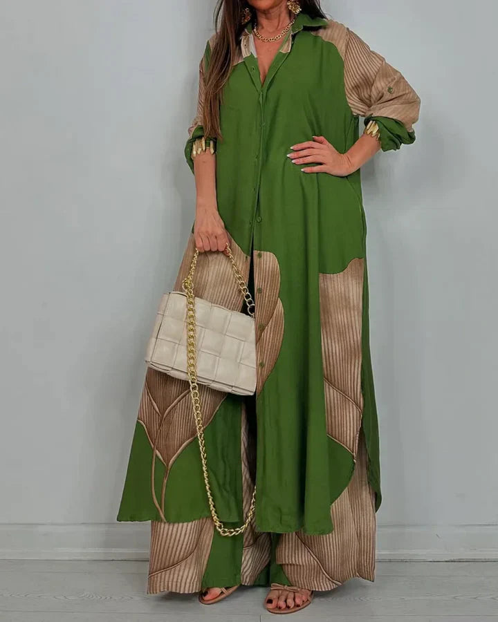 MILLIE – TRENDY PATCHWORK PRINTED TOP & WIDE LEG PANTS SET