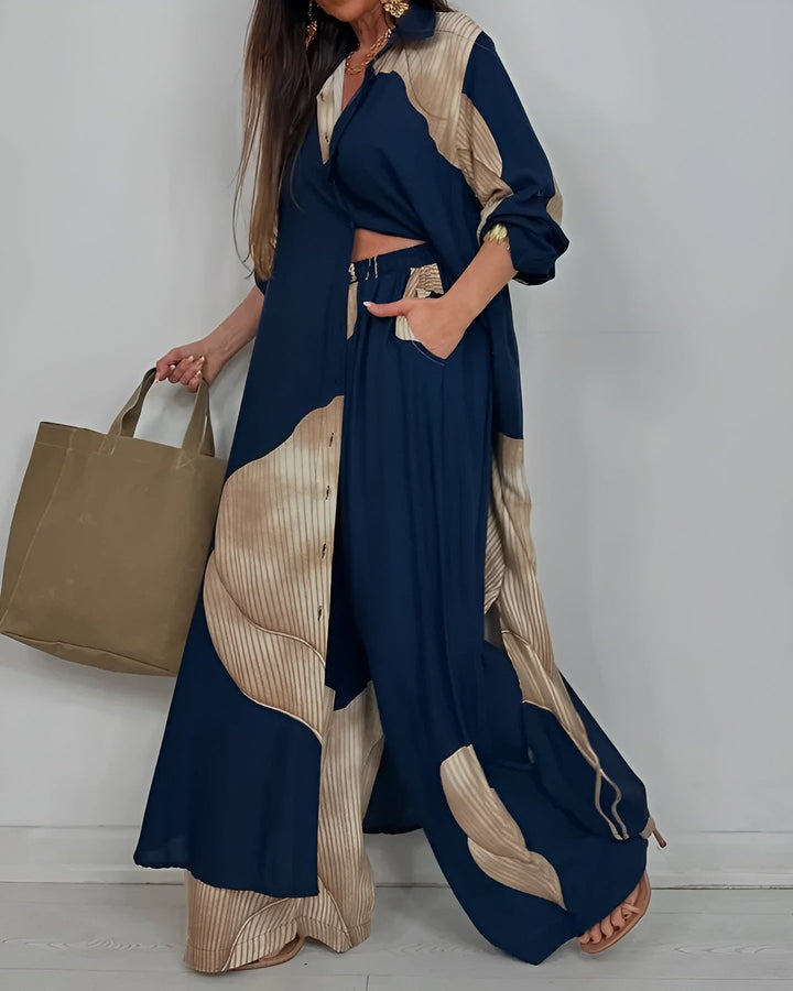 MILLIE – TRENDY PATCHWORK PRINTED TOP & WIDE LEG PANTS SET