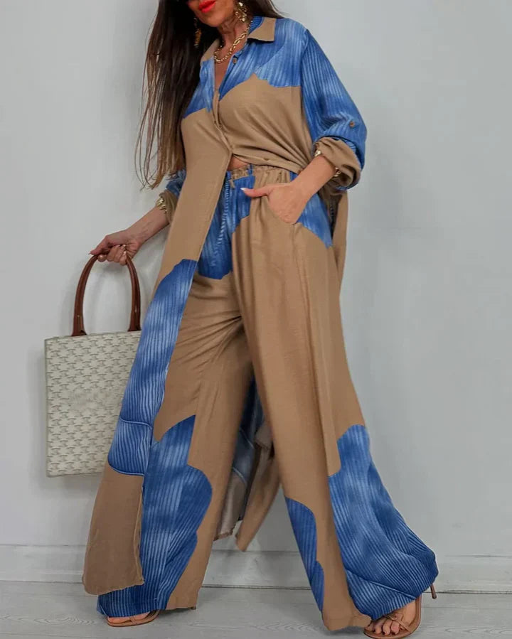 MILLIE – TRENDY PATCHWORK PRINTED TOP & WIDE LEG PANTS SET