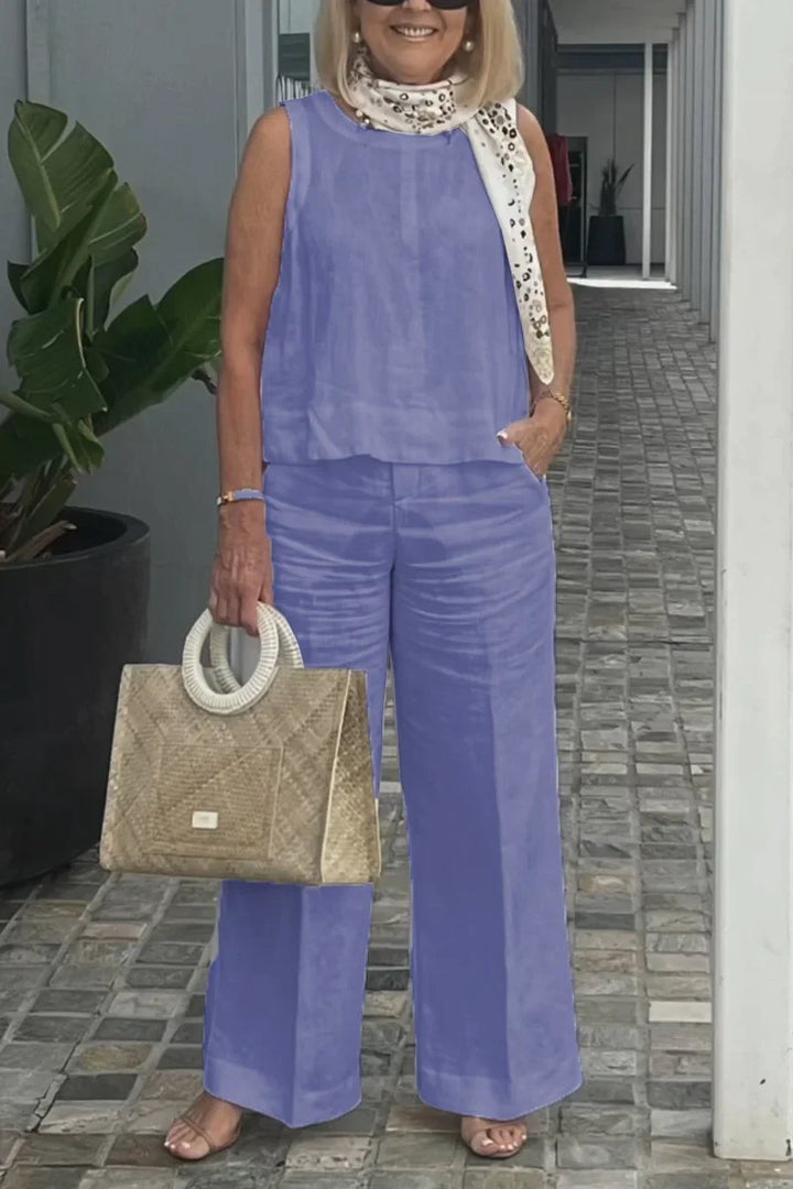 SELENE – COTTON AND LINEN SLEEVELESS SUIT