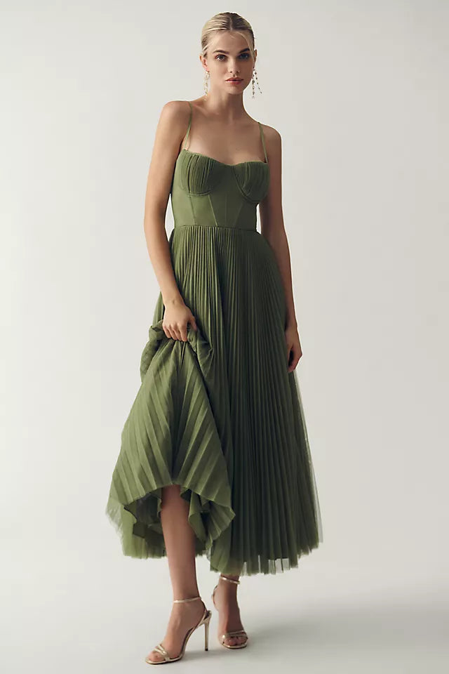 Peyton | Elegant Pleated Dress with Spaghetti Straps