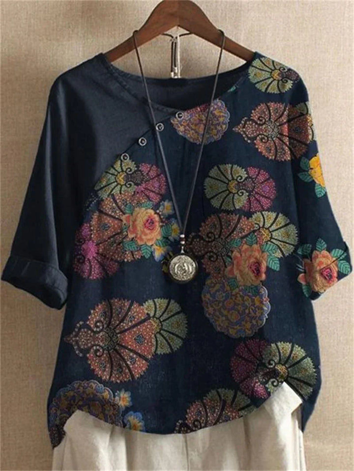 Elara | Short Sleeve Button Down Floral Blouse