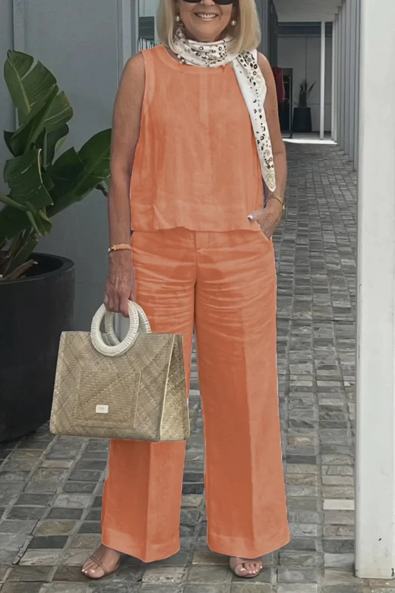 SELENE – COTTON AND LINEN SLEEVELESS SUIT