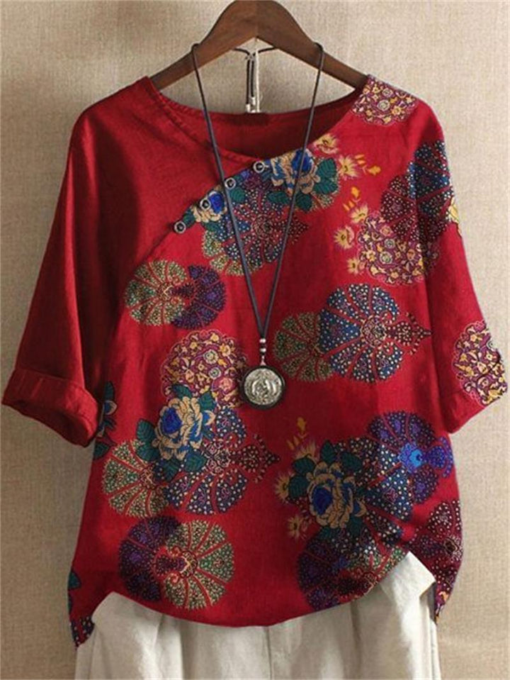 Elara | Short Sleeve Button Down Floral Blouse
