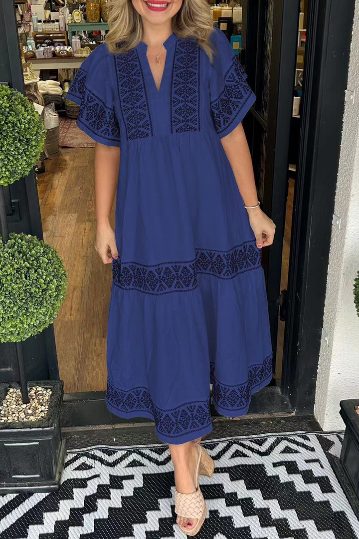 VIONNA – GEOMETRIC PATCHWORK A-LINE DRESS