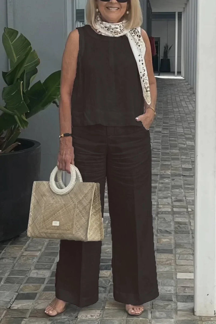 SELENE – COTTON AND LINEN SLEEVELESS SUIT