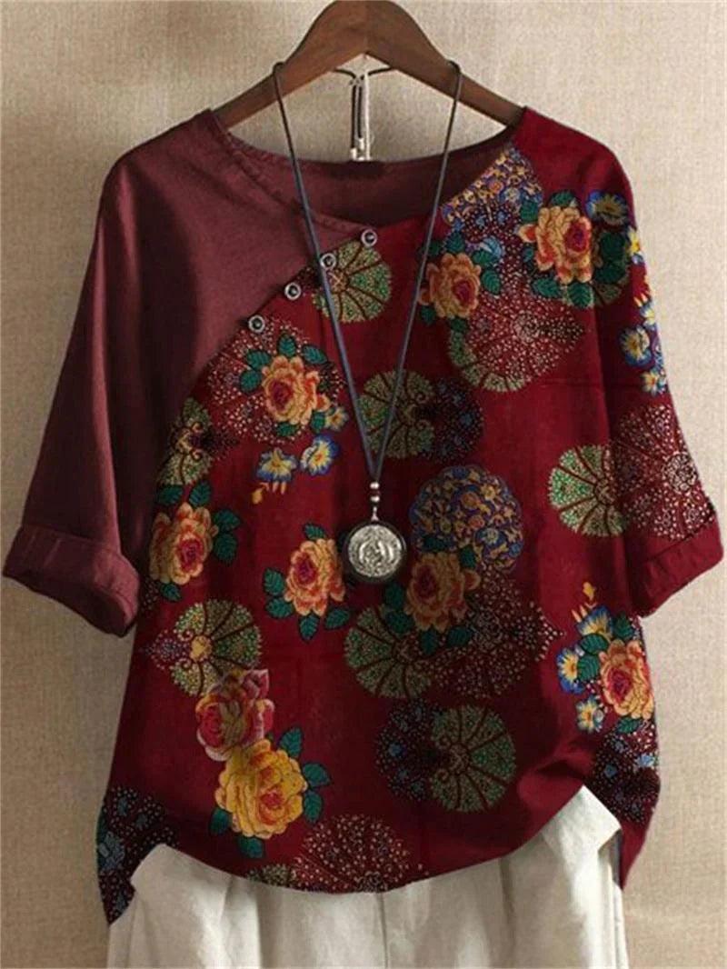 Elara | Short Sleeve Button Down Floral Blouse