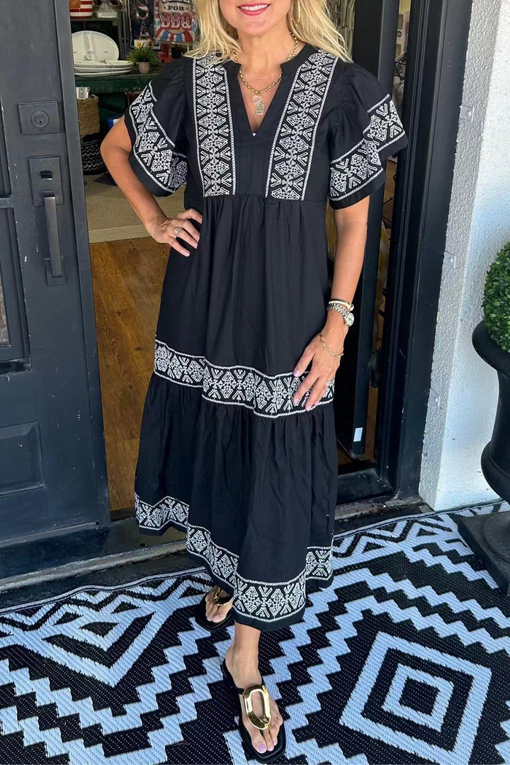 VIONNA – GEOMETRIC PATCHWORK A-LINE DRESS