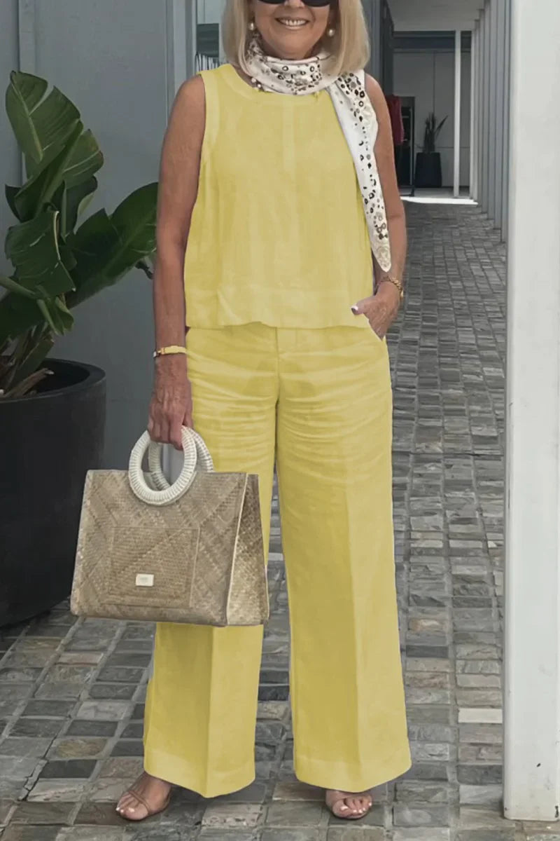 SELENE – COTTON AND LINEN SLEEVELESS SUIT